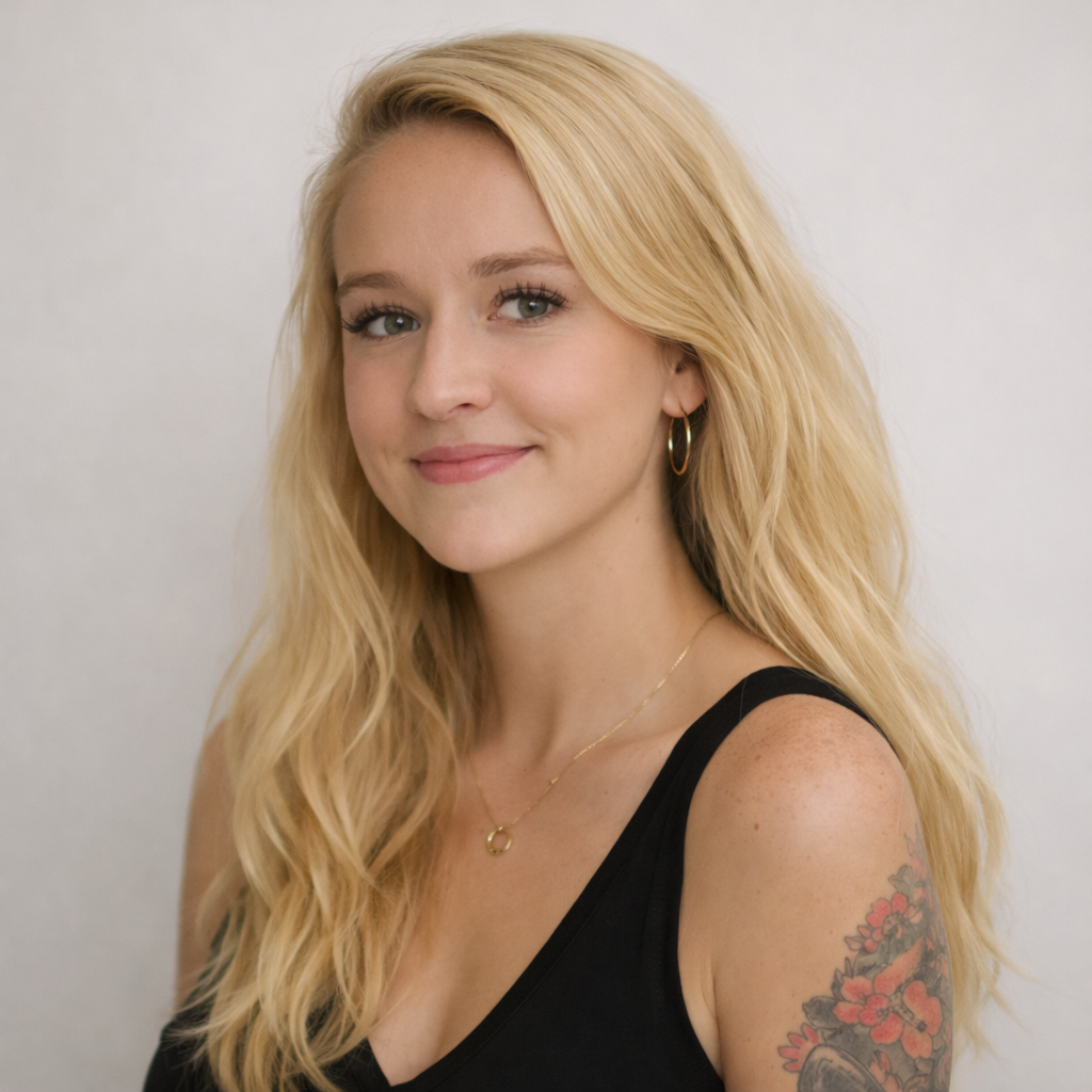 Portrait of Laura Muensterer in a black top against a soft white background